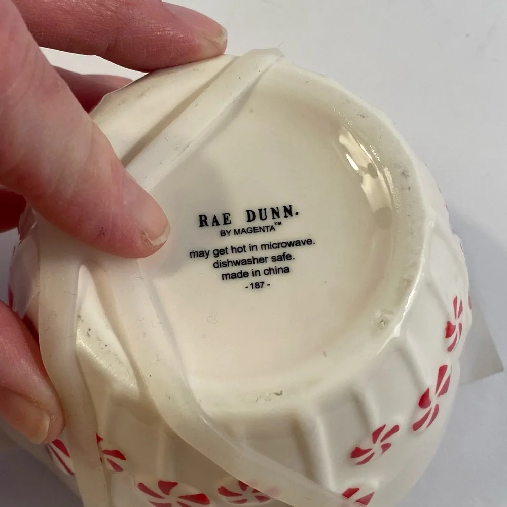 Rae Dunn Classic White + Red Peppermint Candy Suckers Ceramic Measuring Cups Set